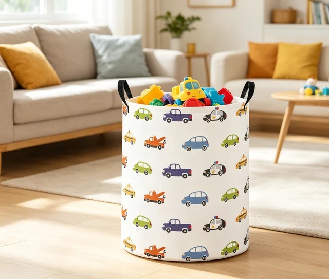 Alt view image 4 of 5 - TIBAOLOVER Baby Laundry Basket Baby Nursery Hamper Kids Laundry Basket Toy Storage Bin for Boys Room Decor Gift Baskets for Bedroom Bathroom(Car)