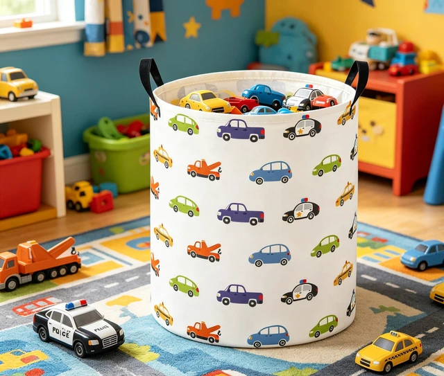 Alt view image 2 of 5 - TIBAOLOVER Baby Laundry Basket Baby Nursery Hamper Kids Laundry Basket Toy Storage Bin for Boys Room Decor Gift Baskets for Bedroom Bathroom(Car)
