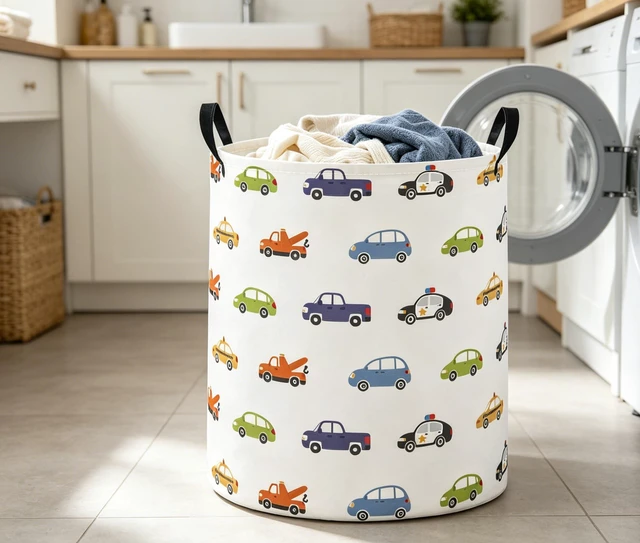 Alt view image 3 of 5 - TIBAOLOVER Baby Laundry Basket Baby Nursery Hamper Kids Laundry Basket Toy Storage Bin for Boys Room Decor Gift Baskets for Bedroom Bathroom(Car)