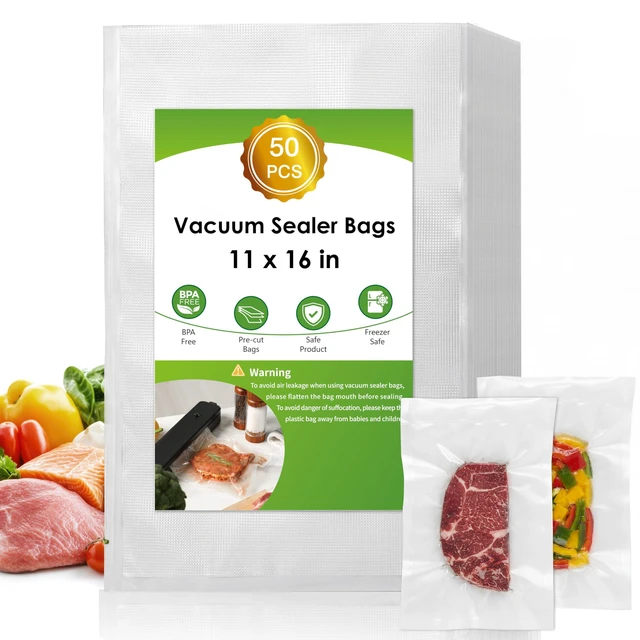 Main image of Vacuum Sealer Bags for Food Storage, 11" x 16" Vacuum Seal Bags, 50 Count | 3Mil Embossed BPA-Free Puncture-Resistant Bags, Universal Fit for Sous Vide, Meal Prep, Freezer Storage & Food Preservation