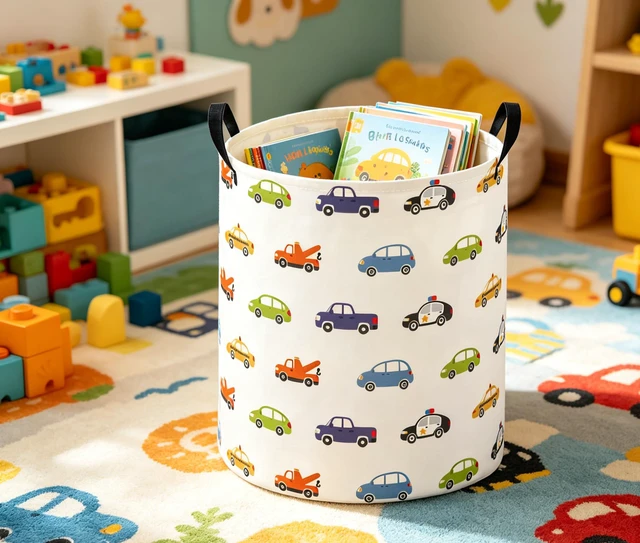 Alt view image 5 of 5 - TIBAOLOVER Baby Laundry Basket Baby Nursery Hamper Kids Laundry Basket Toy Storage Bin for Boys Room Decor Gift Baskets for Bedroom Bathroom(Car)