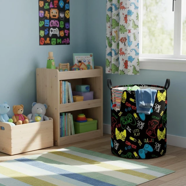 Alt view image 4 of 6 - Baby Laundry Basket Baby Nursery Hamper Kids Laundry Basket Toy Storage Bin for Boys Room Decor Gift Baskets for Bedroom Bathroom(Game)