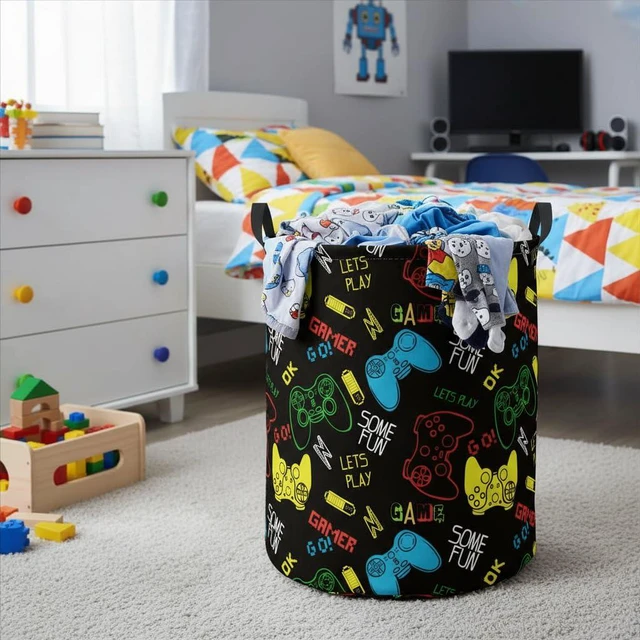 Alt view image 6 of 6 - Baby Laundry Basket Baby Nursery Hamper Kids Laundry Basket Toy Storage Bin for Boys Room Decor Gift Baskets for Bedroom Bathroom(Game)
