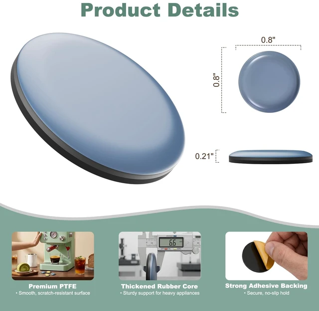 Alt view image 3 of 7 - Small Appliance Sliders for Kitchen Countertops,16PCS Self-Adhesive PTFE Appliance Sliding Pads,Heavy Duty Appliance Movers for KitchenAid Mixer, Air Fryer,Coffee Maker, Blender&Countertop Gadgets