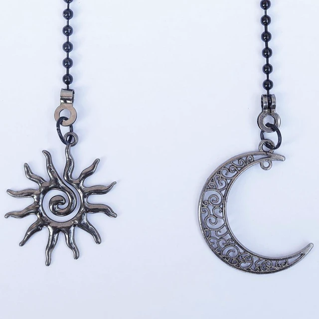 Main image of 2 Pack Ceiling Fan Pull Chain, Sun and Moon Pull-chain Extension, 12 Inches Celestial Decor Beads Ball Chain Extender with Connectors for Ceiling Fans/Light Lamp (Black)