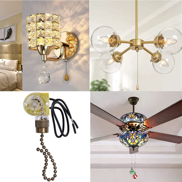 Alt view image 2 of 6 - Ceiling Fan Light Switch Zing Ear ZE-109 Two-Wire With Pull Cords for Fans, Lamps and Wall Lights - Pull Chain Control Replacement On-Off, 2 Pcs Bronze