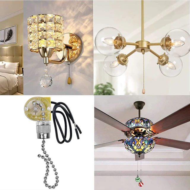Alt view image 3 of 6 - Ceiling Fan Switch Zing Ear ZE-109,Two-Wire Light On-Off with Pull Chain Cords Compatible with Hunter Ceiling Fans Lights Lamps and Wall Lights, Nickel Replacement 1 Pack