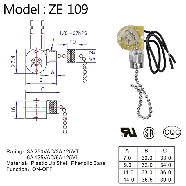 Alt view image 3 of 4 - Ceiling Fan Light Switch Zing Ear ZE-109, Two-wire On-Off Control Replacement, Compatible with Hunter Ceiling Light Fans Lamps and Wall Lights (Nickel Pull Chain)3 Pcs