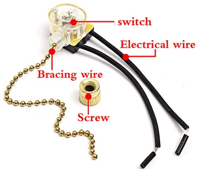 Alt view image 5 of 6 - Ceiling Fan Switch Zing Ear ZE-109 Two-Wire Light Switch with Pull Cords for Ceiling Light Fans Lamps and Wall Lights Pull Chain Switch Control Replacement On-Off,2 Pcs (Nickel)