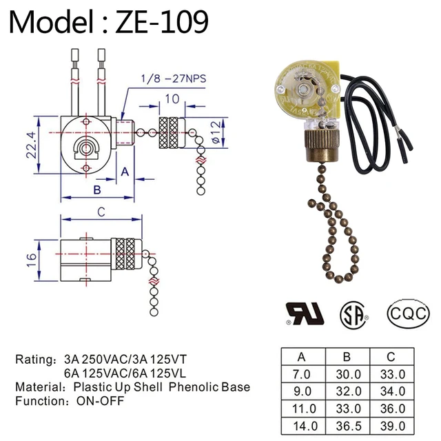 Alt view image 3 of 5 - Ceiling Fan Switch Zing Ear ZE-109,Two-Wire On-Off Light Switch for Hunter Ceiling Fans Lamp and Wall Lights Replacement (Bronze Pull Chain)