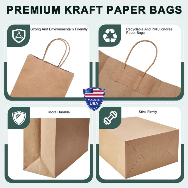 Alt view image 3 of 7 - Gift Bags 8 x 4.25 x 10.5 Inch 20 Pack Medium Brown Paper Bags | Kraft Paper Bags with Handles,Heavy Duty Paper Sacks Bulk for Takeout Shopping,Wedding Birthday Party Favors,Retail Business