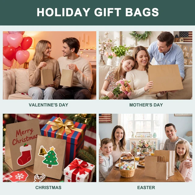 Alt view image 7 of 7 - Gift Bags 8 x 4.25 x 10.5 Inch 20 Pack Medium Brown Paper Bags | Kraft Paper Bags with Handles,Heavy Duty Paper Sacks Bulk for Takeout Shopping,Wedding Birthday Party Favors,Retail Business