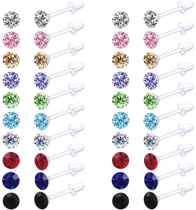 Main image of Plastic Post Earrings for Women Silicone Earrings Acrylic Earrings 80Pcs | Stud Earrings for Women Hypoallergenic Earrings with Plastic Posts Plastic Stud Earrings Waterproof Earrings for Swimming