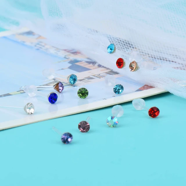 Alt view image 7 of 7 - Plastic Post Earrings for Women Silicone Earrings Acrylic Earrings 80Pcs | Stud Earrings for Women Hypoallergenic Earrings with Plastic Posts Plastic Stud Earrings Waterproof Earrings for Swimming