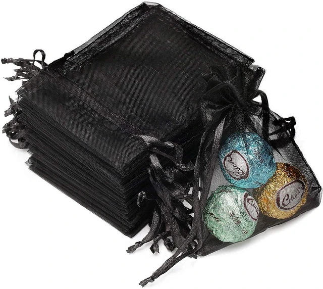 Main image of 100Pcs 2.8"x3.6"(7x9cm) Sheer Drawstring Organza Jewelry Pouches Wedding Party Christmas Favor Gift Bags (Black)