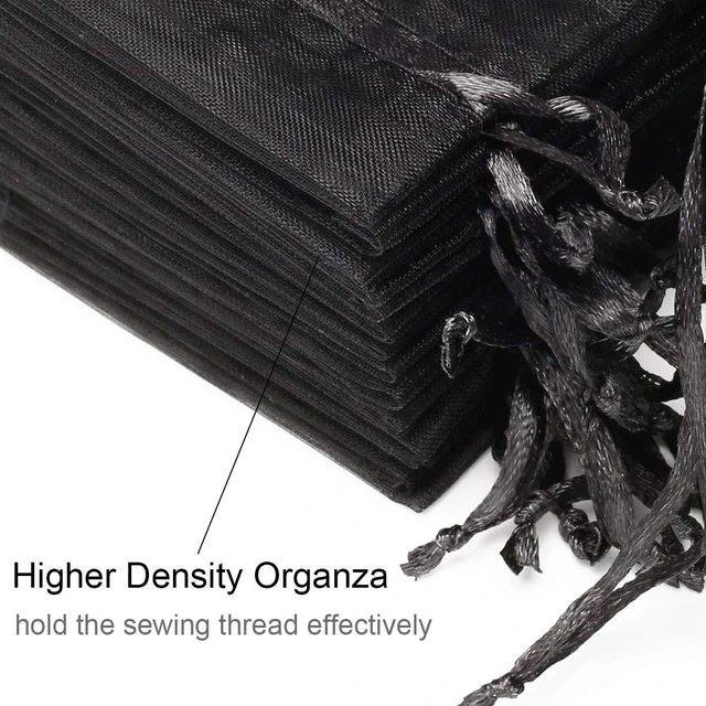 Alt view image 3 of 5 - 100Pcs 2.8"x3.6"(7x9cm) Sheer Drawstring Organza Jewelry Pouches Wedding Party Christmas Favor Gift Bags (Black)