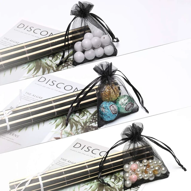 Alt view image 4 of 5 - 100Pcs 2.8"x3.6"(7x9cm) Sheer Drawstring Organza Jewelry Pouches Wedding Party Christmas Favor Gift Bags (Black)