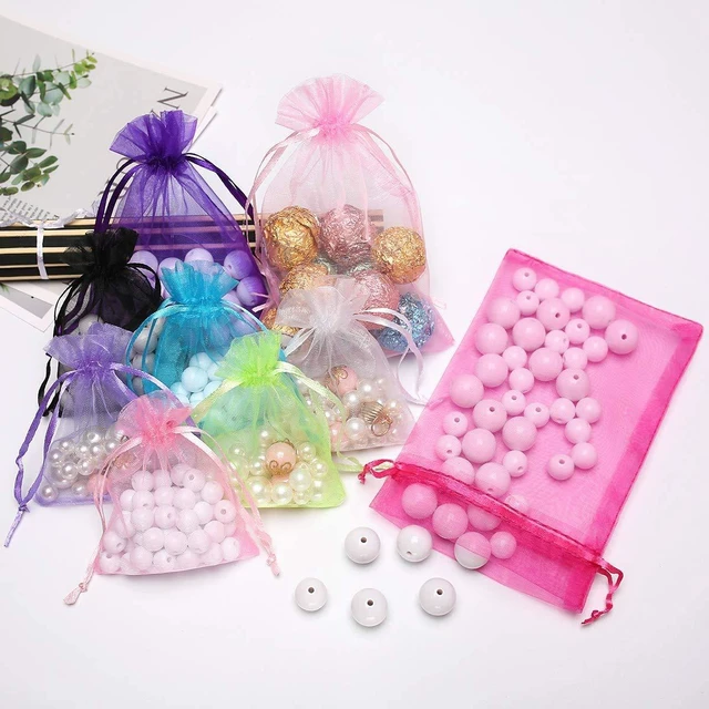Alt view image 5 of 5 - 100Pcs 2.8"x3.6"(7x9cm) Sheer Drawstring Organza Jewelry Pouches Wedding Party Christmas Favor Gift Bags (Black)