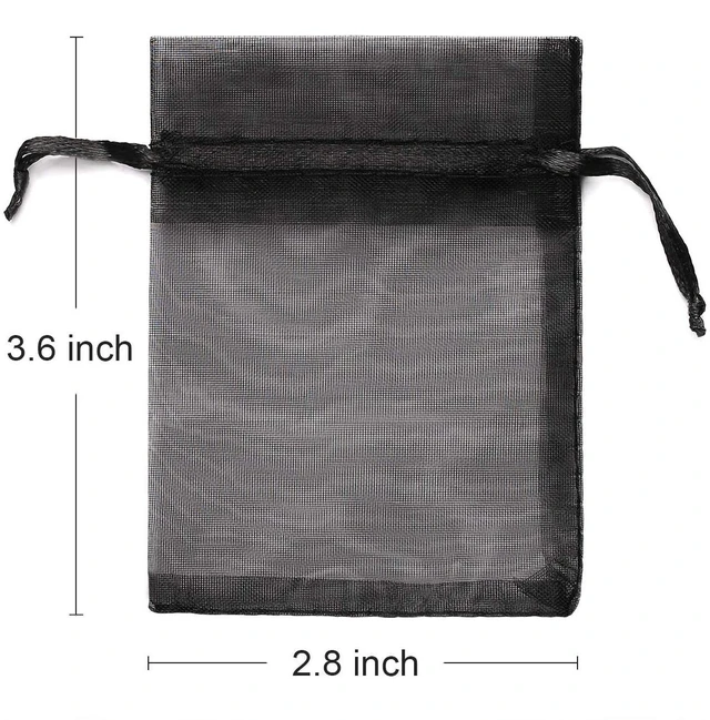 Alt view image 2 of 5 - 100Pcs 2.8"x3.6"(7x9cm) Sheer Drawstring Organza Jewelry Pouches Wedding Party Christmas Favor Gift Bags (Black)