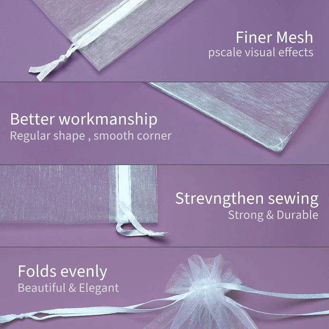 Alt view image 4 of 7 - 100Pcs 2.7x3.5 inch Sheer Drawstring Organza Jewelry Pouches Wedding Party Christmas Favor Gift Bags (White)