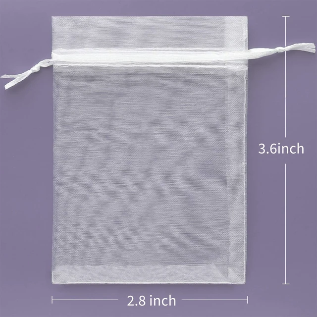 Alt view image 2 of 7 - 100Pcs 2.7x3.5 inch Sheer Drawstring Organza Jewelry Pouches Wedding Party Christmas Favor Gift Bags (White)