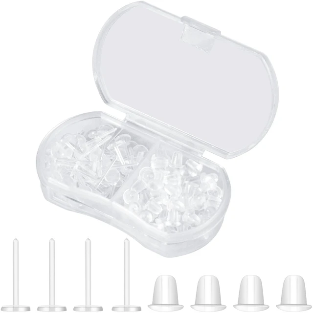 Main image of Clear Earrings for Sports for Ear/Work Sports Earrings Hyperallergic 100Pcs | Plastic Earrings for Surgery Silicone Earrings Ear Piercing Covers for Sports Clear Stud Earrings Clear Ear Piercing
