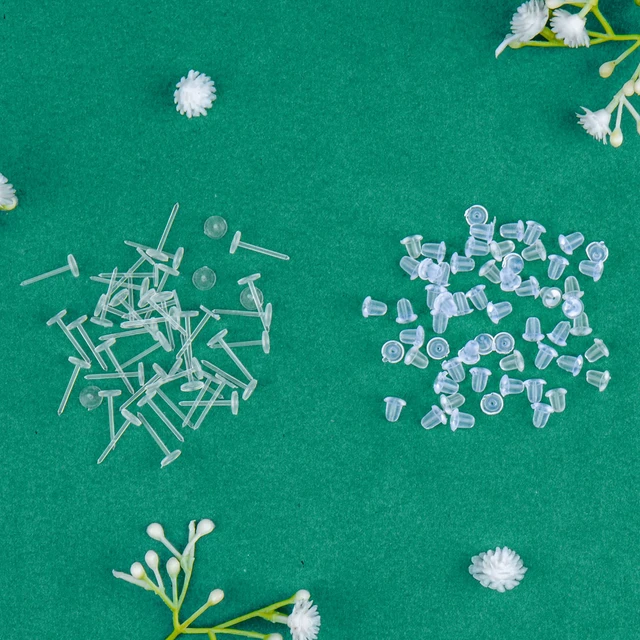 Alt view image 7 of 7 - Clear Earrings for Sports for Ear/Work Sports Earrings Hyperallergic 100Pcs | Plastic Earrings for Surgery Silicone Earrings Ear Piercing Covers for Sports Clear Stud Earrings Clear Ear Piercing