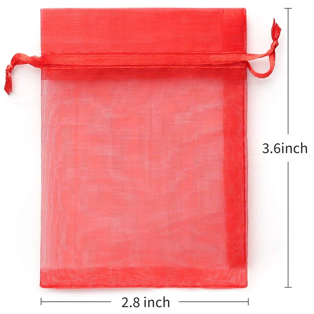 Alt view image 2 of 7 - 100Pcs 2.8"x3.6"(7x9cm) Sheer Drawstring Organza Jewelry Pouches Wedding Party Christmas Favor Gift Bags (Red)