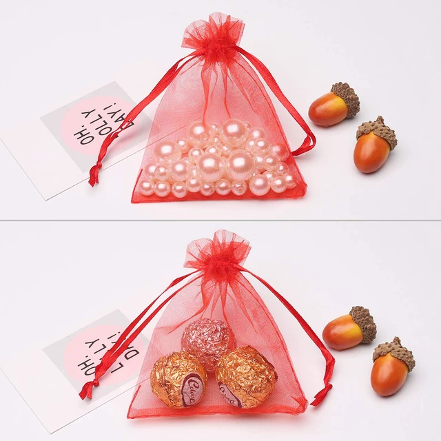 Alt view image 5 of 7 - 100Pcs 2.8"x3.6"(7x9cm) Sheer Drawstring Organza Jewelry Pouches Wedding Party Christmas Favor Gift Bags (Red)