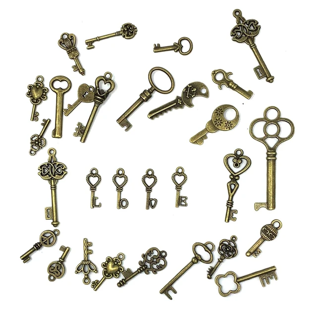 Alt view image 3 of 7 - 125 PCS Vintage Skeleton Key Set Charms, Mixed Antique Style Bronze Brass for Pendant DIY Jewelry Making Wedding Party Favors