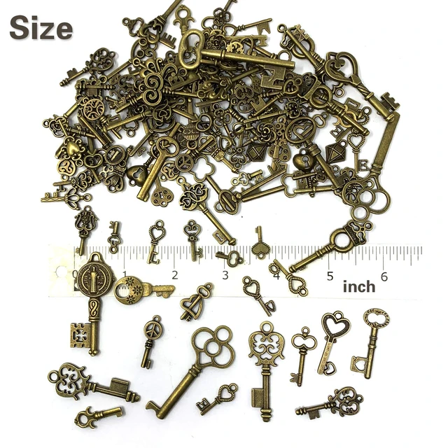 Alt view image 6 of 7 - 125 PCS Vintage Skeleton Key Set Charms, Mixed Antique Style Bronze Brass for Pendant DIY Jewelry Making Wedding Party Favors