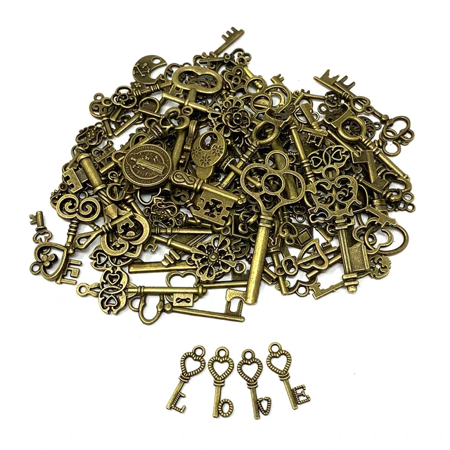 Alt view image 7 of 7 - 125 PCS Vintage Skeleton Key Set Charms, Mixed Antique Style Bronze Brass for Pendant DIY Jewelry Making Wedding Party Favors
