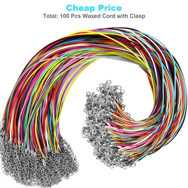 Alt view image 2 of 7 - 100Pcs Leather Necklace Cord with Clasps, Rope Necklace String, 25Color Necklace Cords for Pendants, 19.7" Premium Necklace Chains for Jewelry Making Supplies, 1.5mm Waxed Necklace Bracelet Cord