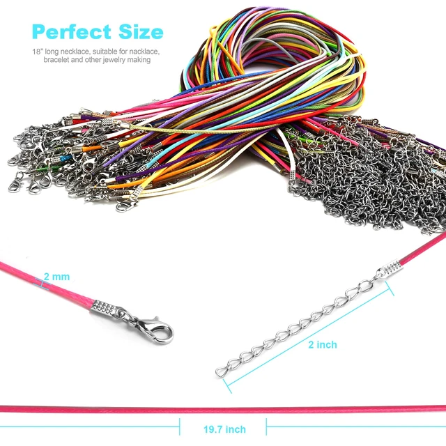 Alt view image 3 of 7 - 100Pcs Leather Necklace Cord with Clasps, Rope Necklace String, 25Color Necklace Cords for Pendants, 19.7" Premium Necklace Chains for Jewelry Making Supplies, 1.5mm Waxed Necklace Bracelet Cord