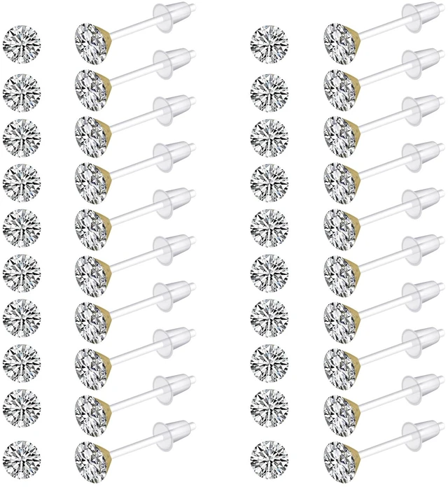 Main image of Plastic Post Earrings Acrylic Earrings 3mm Stud Earrings 80pcs | Plastic Earrings for Women Earrings with Plastic Posts Water Proof Earrings for Women Clear Earring Studs Hypoallergenic