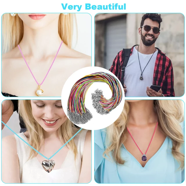 Alt view image 7 of 7 - 100Pcs Leather Necklace Cord with Clasps, Rope Necklace String, 25Color Necklace Cords for Pendants, 19.7" Premium Necklace Chains for Jewelry Making Supplies, 1.5mm Waxed Necklace Bracelet Cord