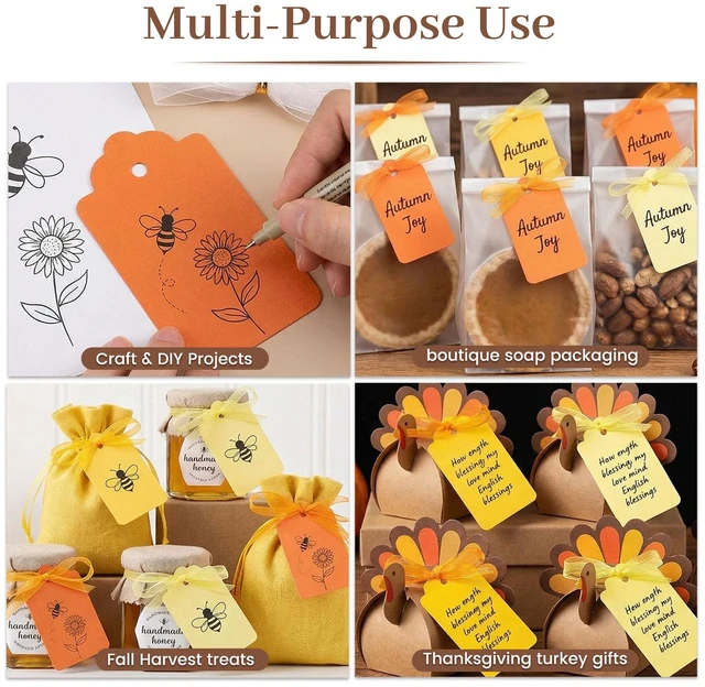 Alt view image 2 of 7 - 100PCS Yellow Orange Gift Tags with Organza Ribbons | Four Gradient Colors and Three Matching Ribbon Rolls Suit Fall Gifts and Themed Parties
