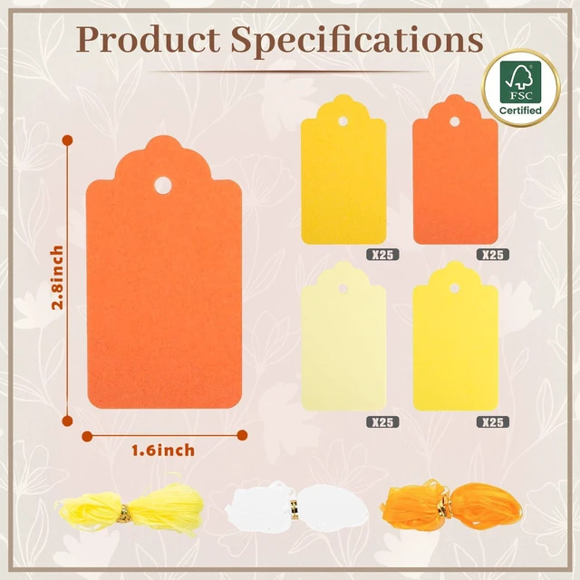 Alt view image 6 of 7 - 100PCS Yellow Orange Gift Tags with Organza Ribbons | Four Gradient Colors and Three Matching Ribbon Rolls Suit Fall Gifts and Themed Parties