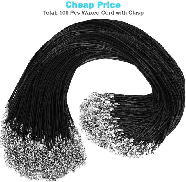 Alt view image 2 of 7 - 100Pcs Premium Leather Necklace Chains Bracelet Cord with Clasps for Pendants, Bulk Waxed Rope Necklace String, Black , 18" for Jewelry Making Supplies, 1.5mm