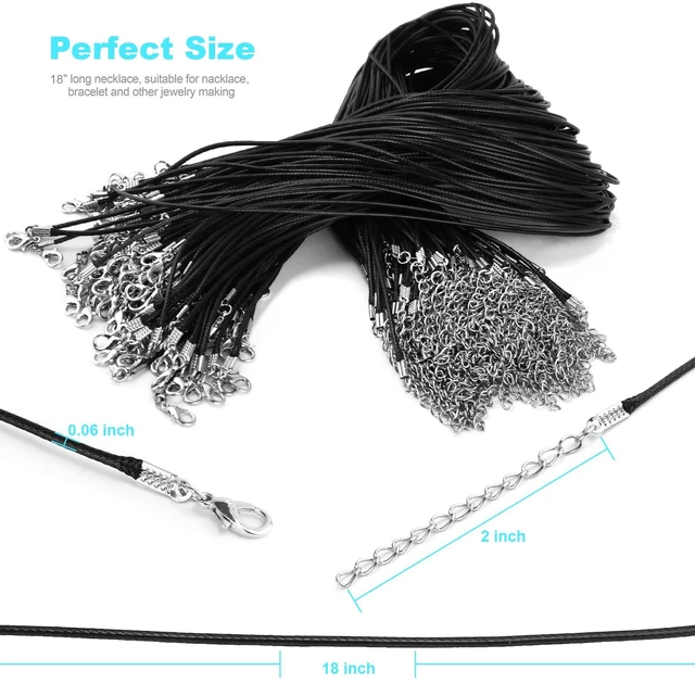Alt view image 3 of 7 - 100Pcs Premium Leather Necklace Chains Bracelet Cord with Clasps for Pendants, Bulk Waxed Rope Necklace String, Black , 18" for Jewelry Making Supplies, 1.5mm