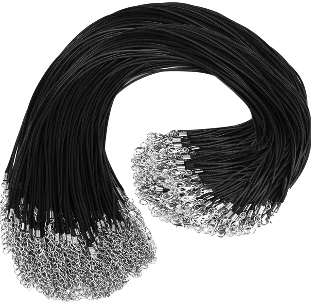 Main image of 100Pcs Premium Leather Necklace Chains Bracelet Cord with Clasps for Pendants, Bulk Waxed Rope Necklace String, Black , 18" for Jewelry Making Supplies, 1.5mm