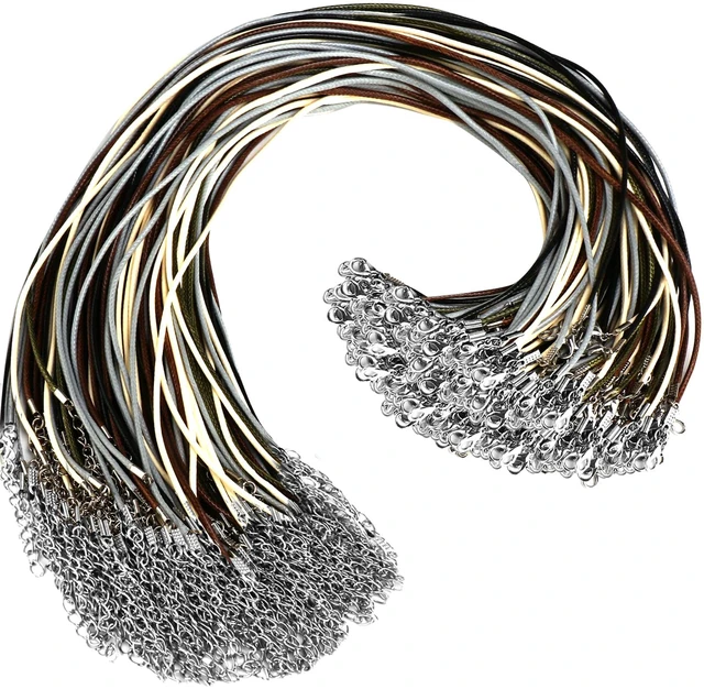 Main image of 100 Pcs Leather Necklace Cord with Clasps, Rope Necklace String, 5 Colors Necklace Cords for Pendants, 19.7" Premium Necklace Chains for Jewelry Making Supplies, 2mm Waxed Necklace Bracelet Cord