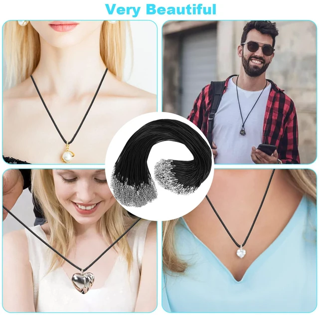 Alt view image 7 of 7 - 100Pcs Premium Leather Necklace Chains Bracelet Cord with Clasps for Pendants, Bulk Waxed Rope Necklace String, Black , 18" for Jewelry Making Supplies, 1.5mm