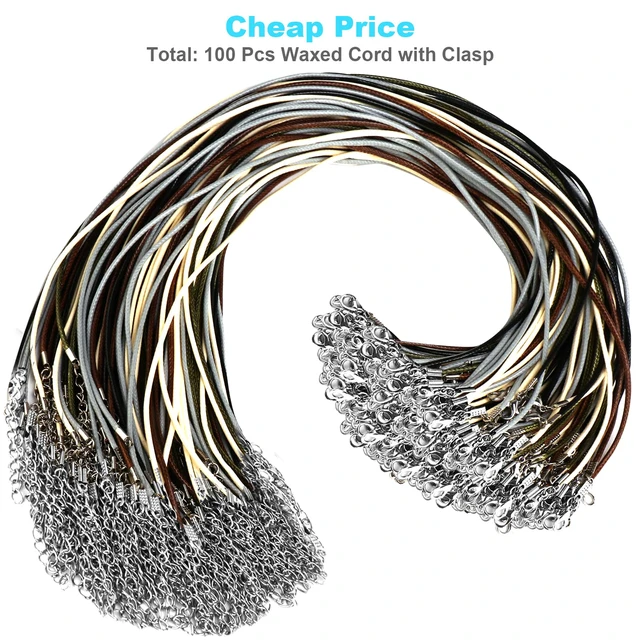 Alt view image 2 of 7 - 100 Pcs Leather Necklace Cord with Clasps, Rope Necklace String, 5 Colors Necklace Cords for Pendants, 19.7" Premium Necklace Chains for Jewelry Making Supplies, 2mm Waxed Necklace Bracelet Cord