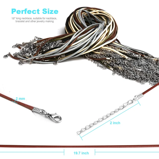 Alt view image 3 of 7 - 100 Pcs Leather Necklace Cord with Clasps, Rope Necklace String, 5 Colors Necklace Cords for Pendants, 19.7" Premium Necklace Chains for Jewelry Making Supplies, 2mm Waxed Necklace Bracelet Cord