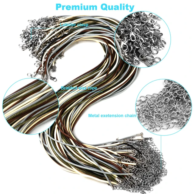 Alt view image 4 of 7 - 100 Pcs Leather Necklace Cord with Clasps, Rope Necklace String, 5 Colors Necklace Cords for Pendants, 19.7" Premium Necklace Chains for Jewelry Making Supplies, 2mm Waxed Necklace Bracelet Cord