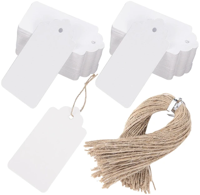 Main image of Large White Gift Tags with String, 100 Pack 2 X 4 inch | Scalloped Edge, Natural Jute String, Pre-Punched Design, Retail Price Tags and Wish Tree Cards