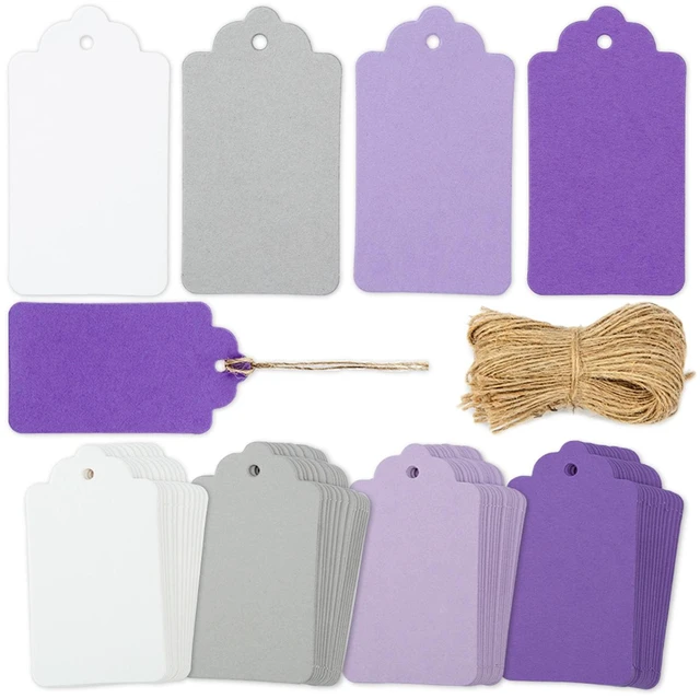 Main image of 170 PCS Gift Tags with String Attached, 1.8X3.4 inch | Multicolored Hanging Tags Purple Gray White, Wedding Birthday Holiday Party Favors