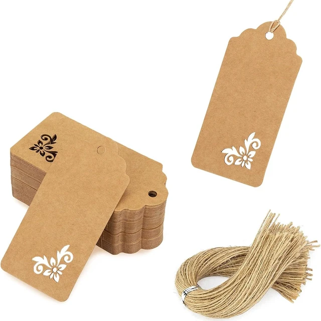 Main image of 100 PCS Gift Tags, 2X4 inch Kraft Paper Hollow | Tags with Strings for Wedding Bridal Party Favors Baby Shower