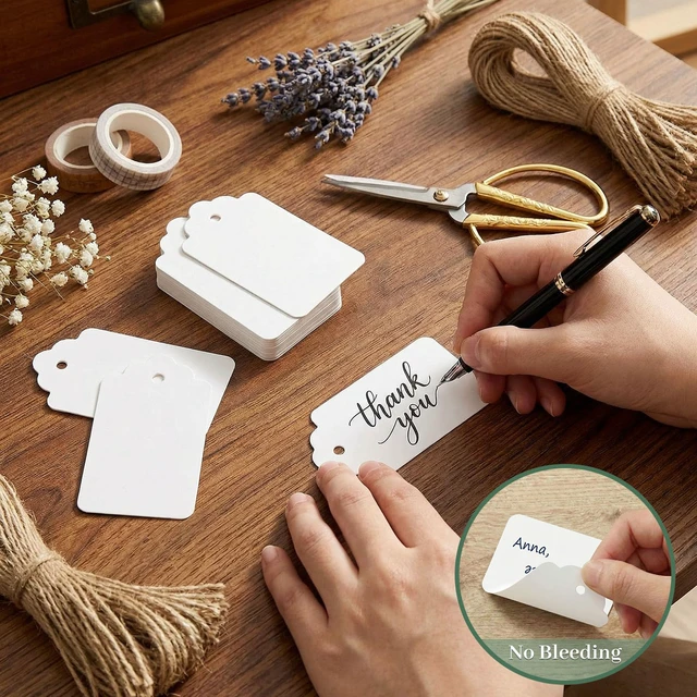 Alt view image 4 of 7 - 100 PCS Gift Tags with String Attached, Kraft Paper Hang Tags | 1.7X2.8 inch, Paper Hang Tags for Clothes DIY, Crafts Wedding Holiday (White)